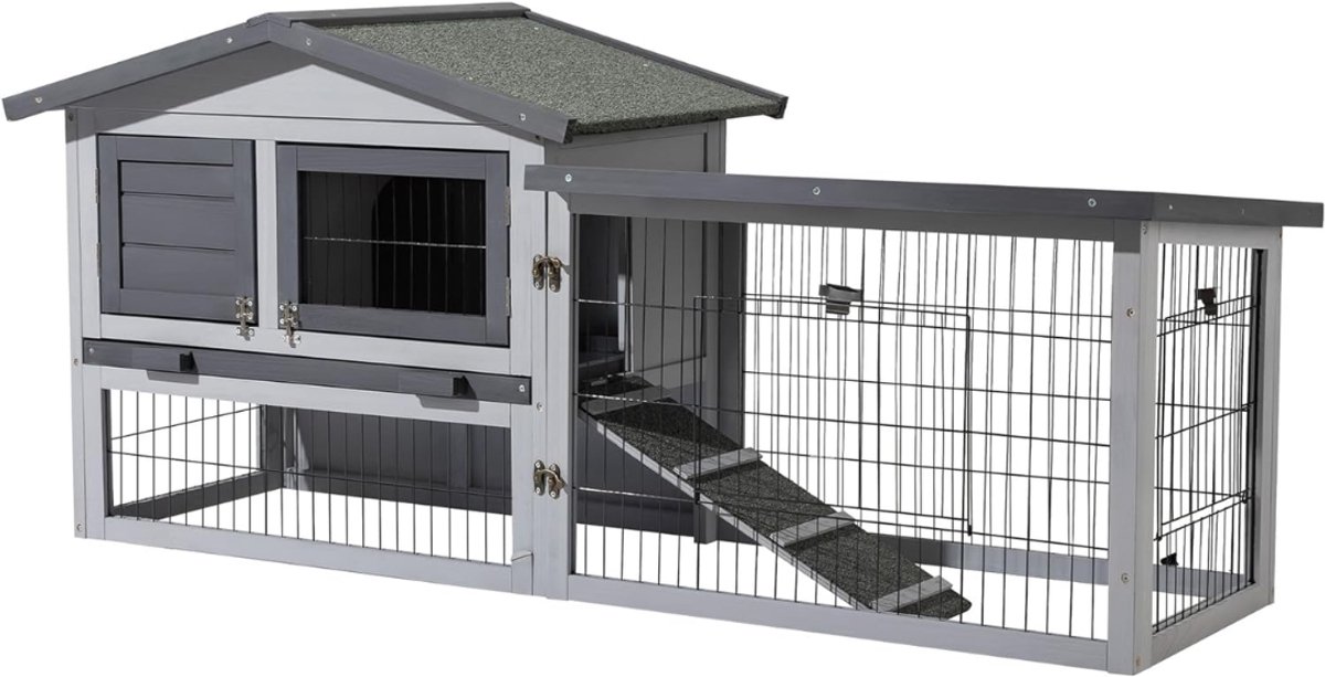 REN® Kippenhok Met Ren - Kippenhok Kunststof - Kippenhok - Grijs - 144cm x 53cm x 69cm; 14,84kg