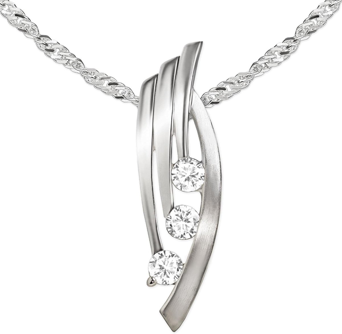 Zilveren Hanger Vleugel - Moderne Sieraden - Dagelijks Gebruik - Met Zirkonia Steentjes - 45 cm Ketting - Zilver