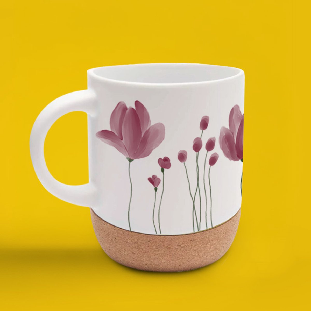 Leuke mok - mooie mok - wildflowers - origineel design - hand bedrukt herbruikbare mok - to go - reisbeker - koffietijd - teatime - afneembare kurken onderzetter