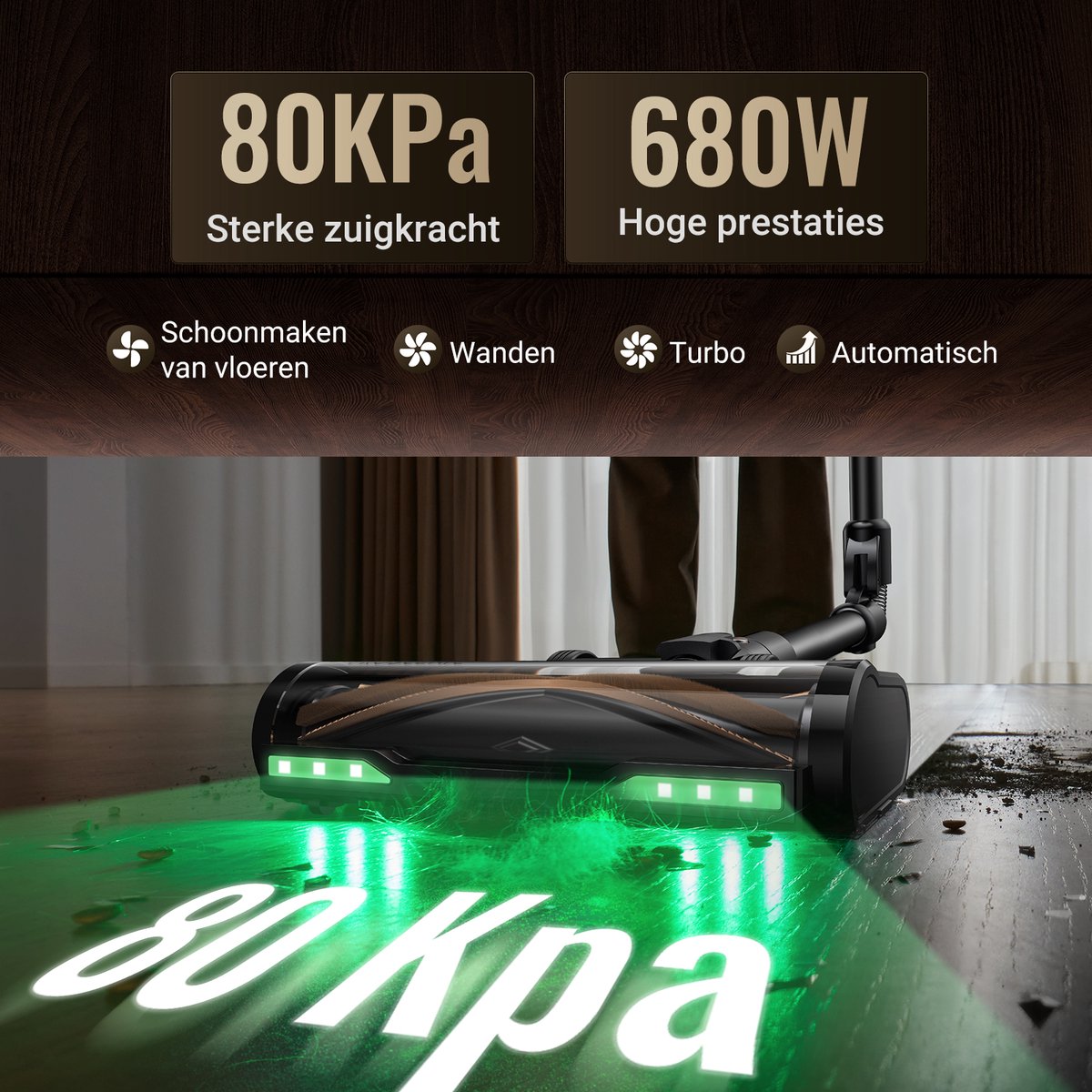 Proscenic P20 - Steelstofzuiger Draadloos –80KPA - 180AW - 680W - 70Min - Grote 1,5L Opvangbak - 4 zuigmodi - Voor Tapijt Vloeren Autos — afbeelding 4