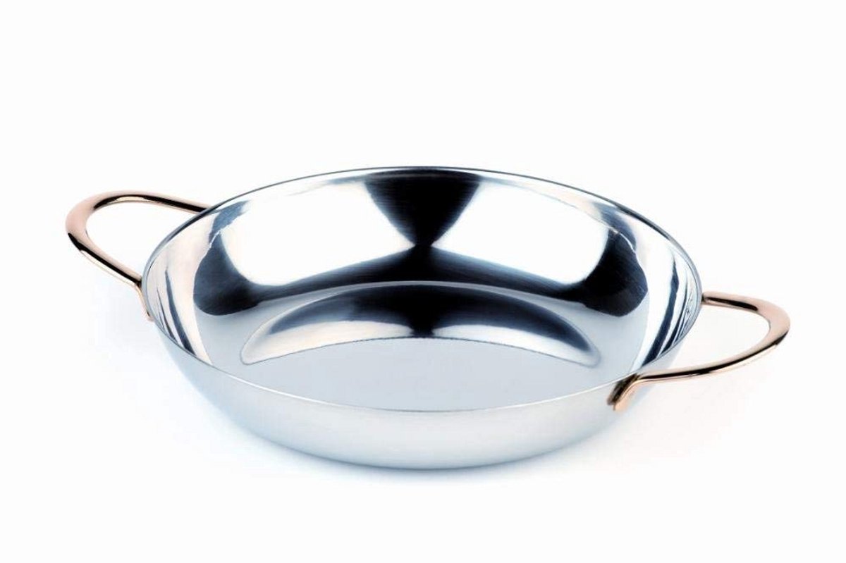 Ronde RVS Serveerschaal met Vergulde Handvatten 19 cm