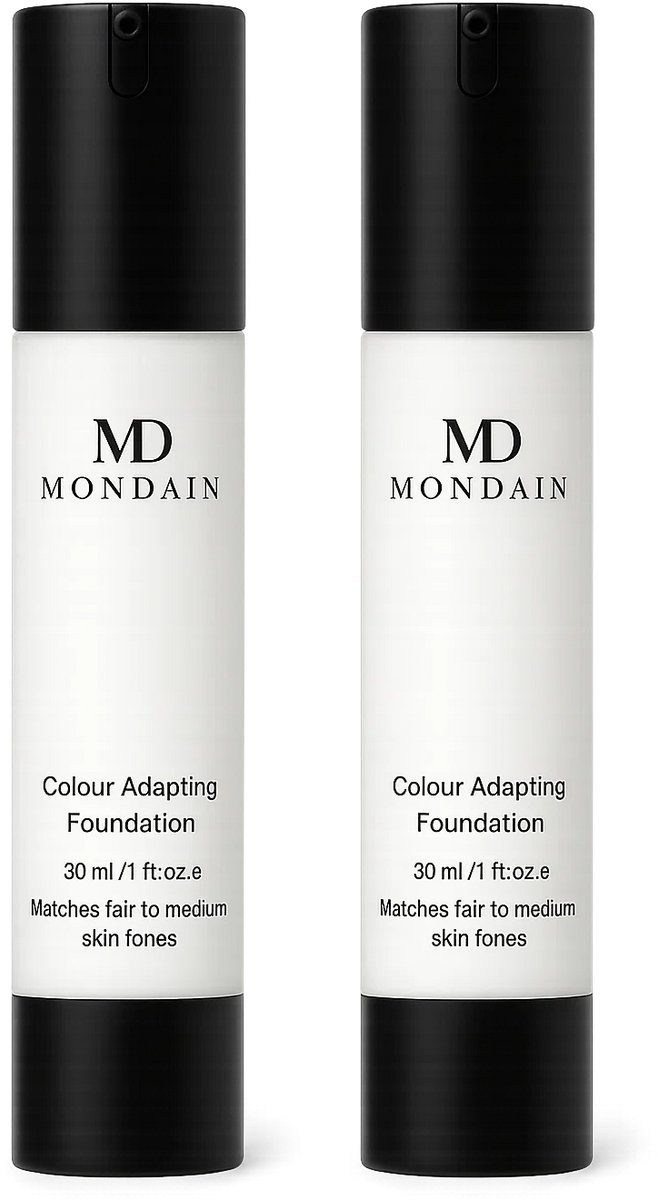 Mondain Colour Adapting 2 stuks Foundation – Nooit meer verkeerde kleur – Meekleurende foundation – 2x 30ml