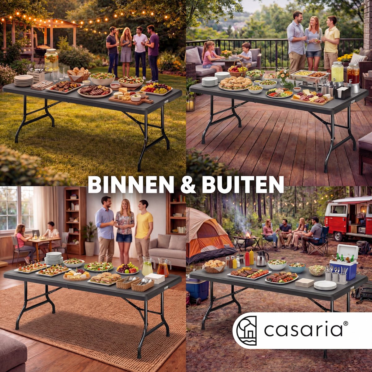 CASARIA Tuintafel - 183x76cm Inklapbaar Weerbestendig – Antraciet thumbnail 4