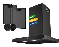 Heinrich’s HDU 7631 SW 60cm Afzuigkap zwart - inclusief set koolstoffilters – 610m3 - energieklasse A++