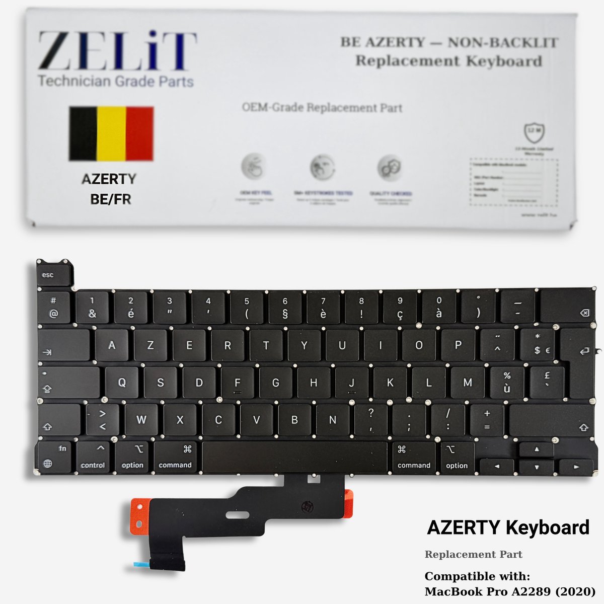 ZeLiT MacBook Pro 13" A2289 2020 Toetsenbord AZERTY - Vervanging Keyboard Zwart