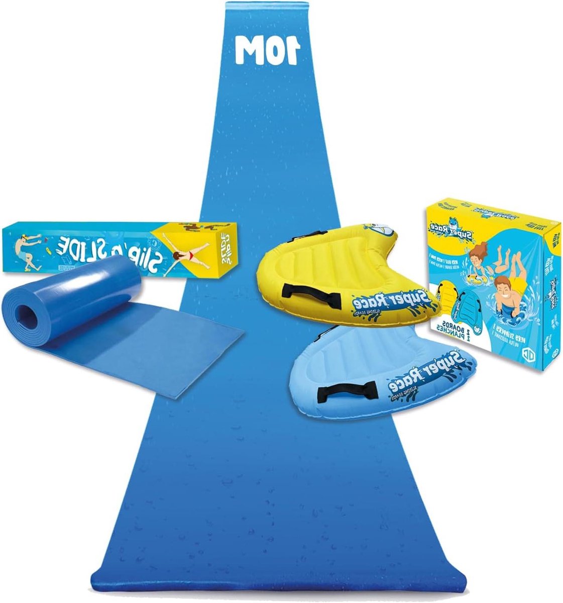 Original Cup - Enorme buikspierset XXL, 1 glijmat van 10 meter + 2 bodyboards voor beter glijden, premium kwaliteit, slip'n Slide waterspelletjes, 100% plezier