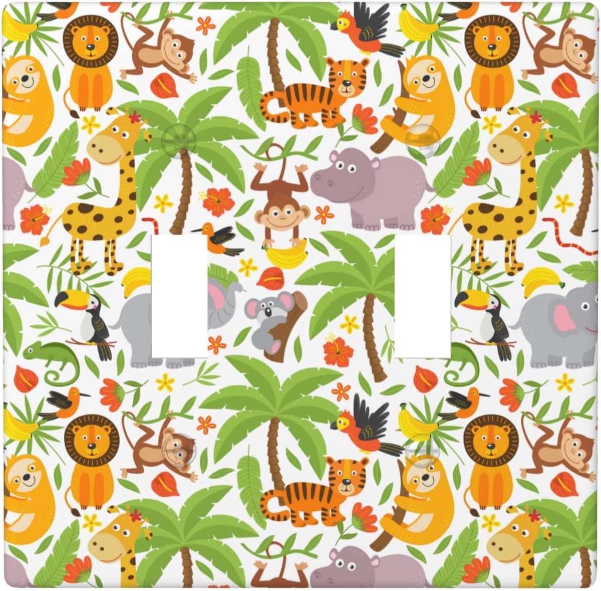 Lichtschakelaar Afdekplaat - Wandplaat Decoratie - Kinderkamer Aankleden - Bijna Onbreekbaar Materiaal - 4.5 x 4.5 Inch - Jungle Dieren Print