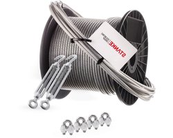 Seilwerk STANKE roestvrijstalen coatinglijn met PVC 40m 3,5mm 7x7, 2x spanschroef M8 gegalvaniseerde oog-hak, 4x kabelklem V4A - SET 4