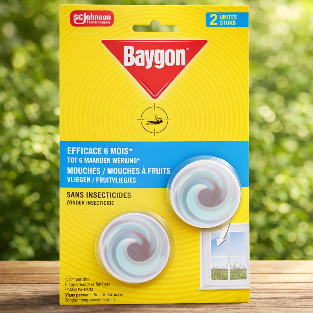 Baygon Vliegenval Raamstickers – 2 Stuks – Tegen Vliegen & Fruitvliegjes – Tot 6 Maanden Werking – Zonder Insecticide