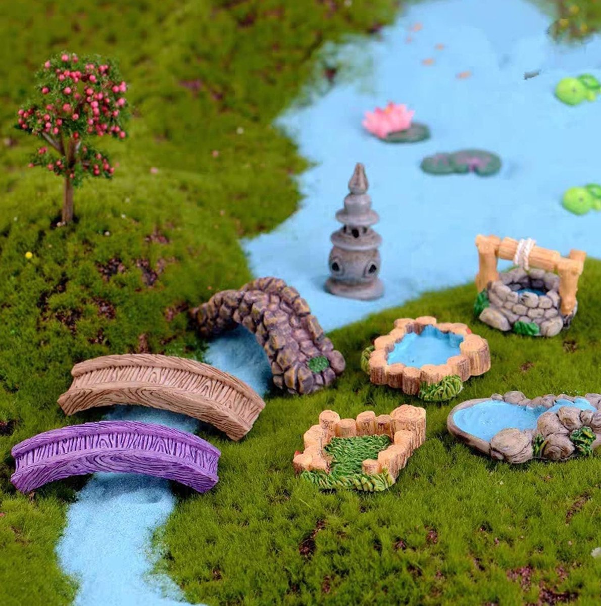 Mini Tuinaccessoires - Vijverbrug Decoratie - Potplanten Decoreren - Sprookjesachtig Ontwerp - 25x25x5 mm - Paars