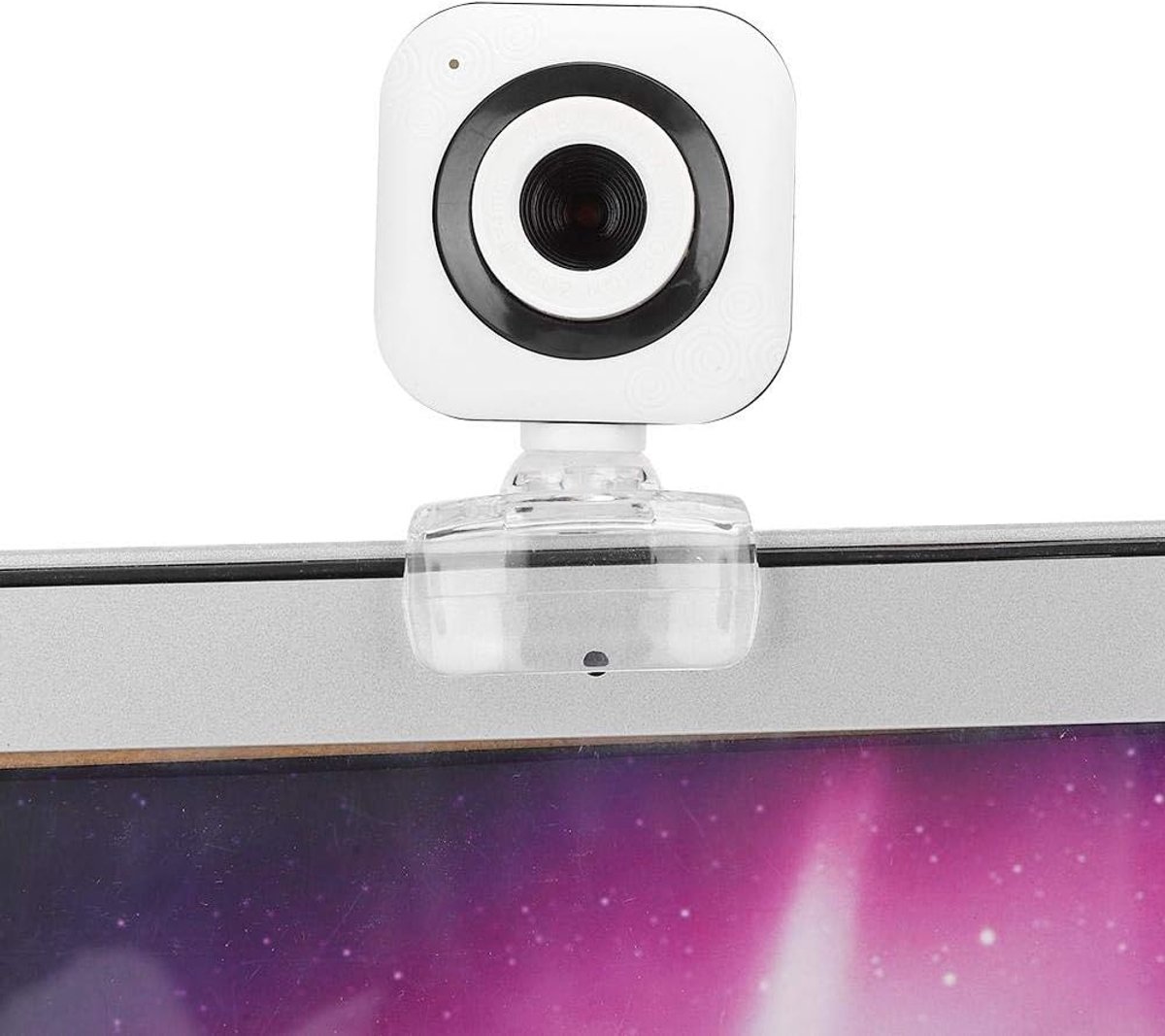 Webcam met microfoon - HD USB camera - Online lessen - 360 graden rotatie - Compact model - Wit