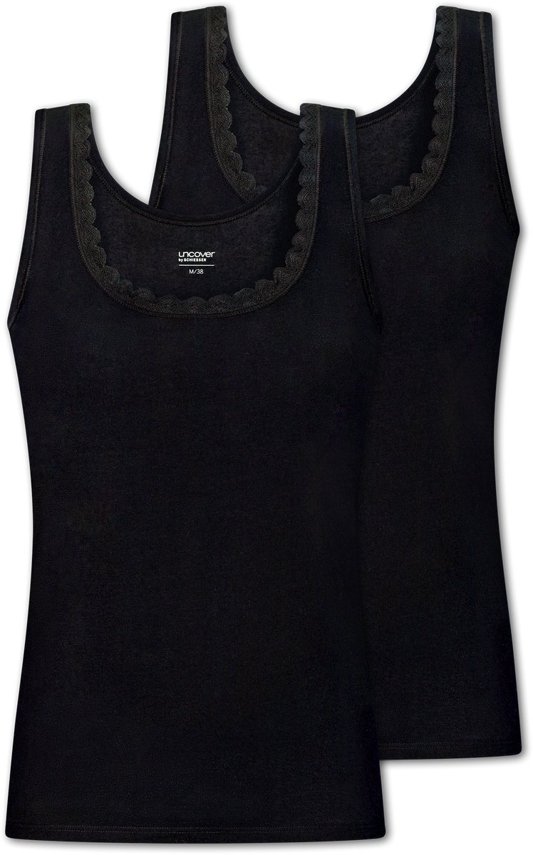 Uncover by Schiesser - 2PACK Top Cotton Lace - Onderhemd Dames - zwart