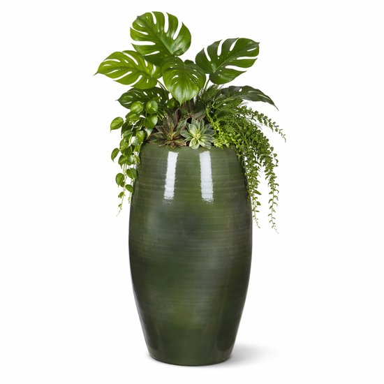 Mica Decorations Hoge bloempot Lester - groen - glanzend - keramiek - 50 x 30 cm - vaas