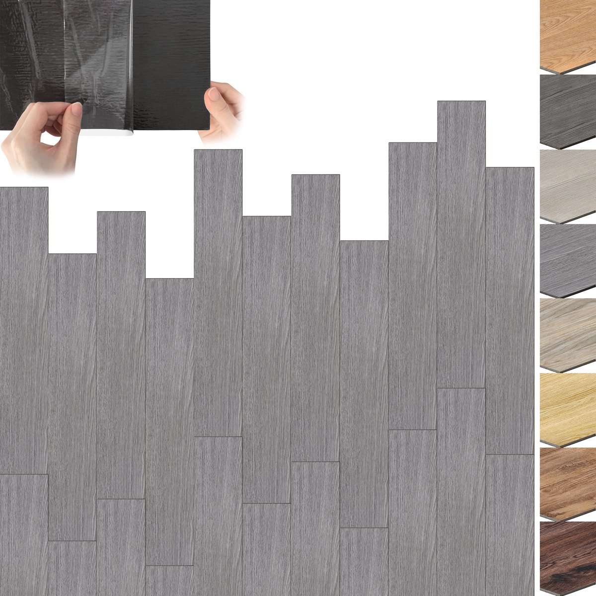 Froadp PVC-vloerbedekking 7,5 m² in grijs Zelfklevende tegels Vinylvloer kliksysteem Vinyl vloerbedekking met houteffect voor vloerverwarming 54 tegels