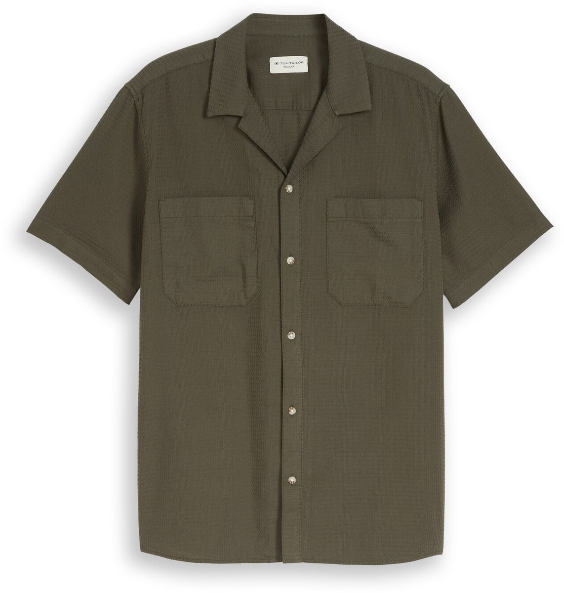 Tom Tailor - Regular fit resorthemd met wafelstructuur - Maat S - deep leaf green