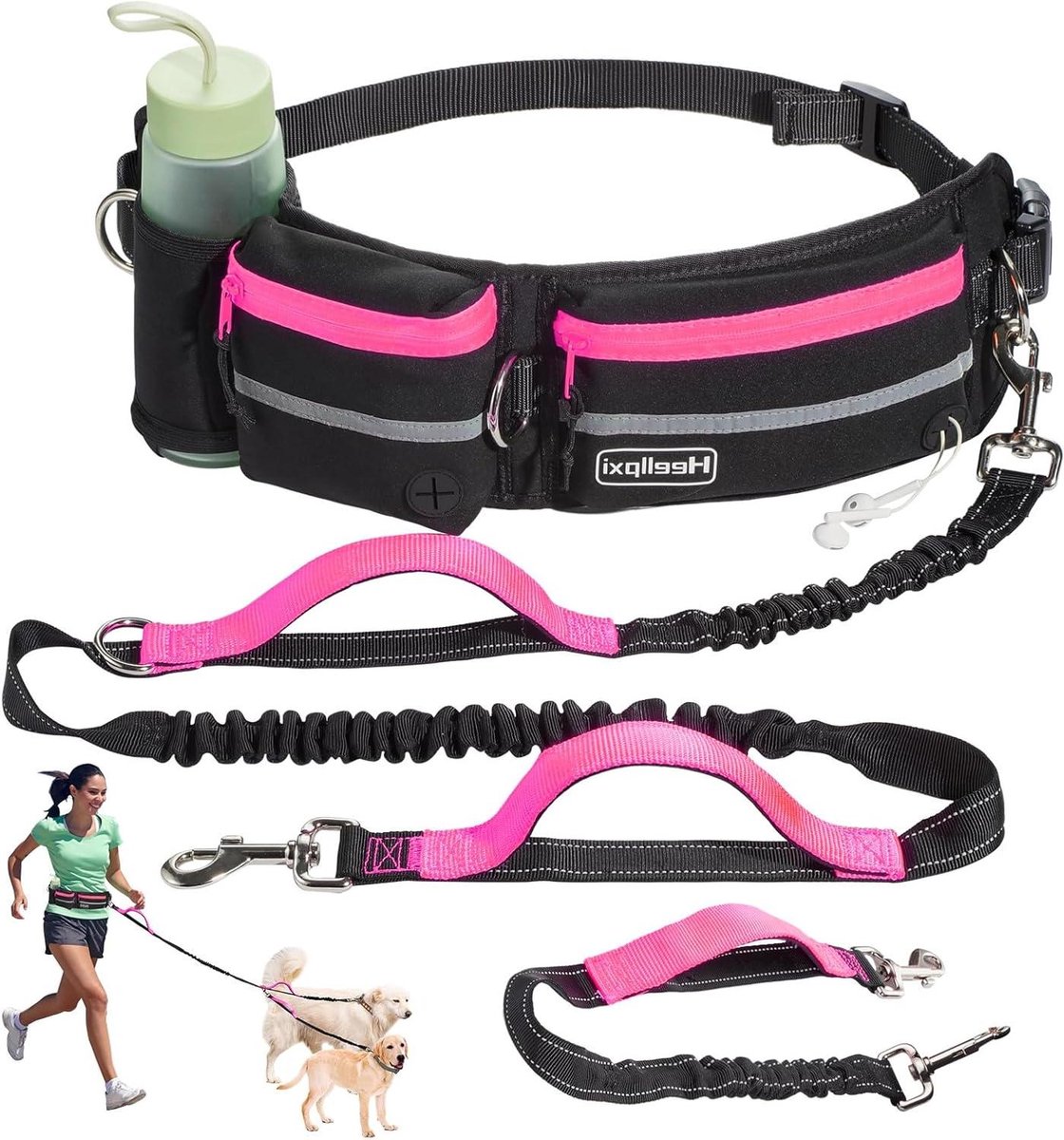 Handsfree Hondenriem - Heupriem Hond - Wandelen Joggen - Dubbele Handgreep - 6 voet - Roze