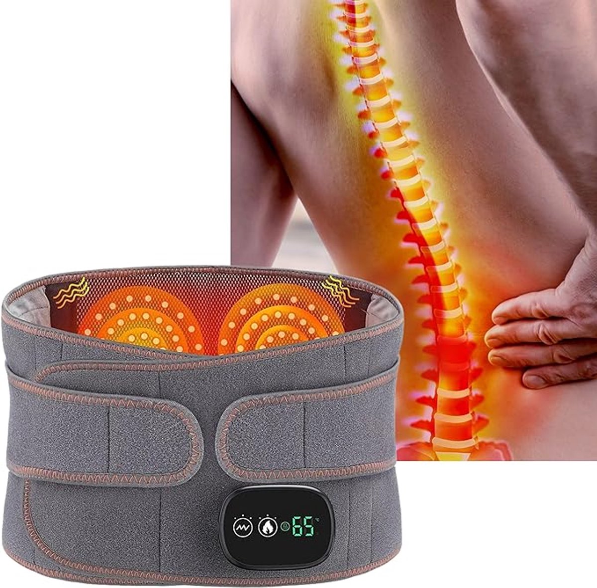 carmdering - Warmteband - Verwarmde Rugband - Oplaadbaar Warmteband - Elektrisch Rug Massage Apparaat - Rugmassageband - Met Infrarood Licht - Warmte En Trillingen- Voor verlichting van pijn in de onderrug - Met oplaadbare 5000mAh-batterij(grijs)