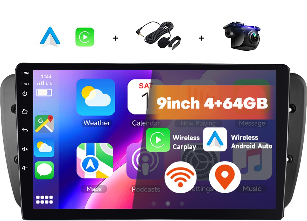 Boscer Autoradio geschikt voor Seat Ibiza 2013 - 4+64GB Android 15 - 9 Inch IPS Touchscreen (1280x720) - Draadloze Apple CarPlay & Android Auto - GPS, WiFi & Bluetooth - Camera & Microfoon