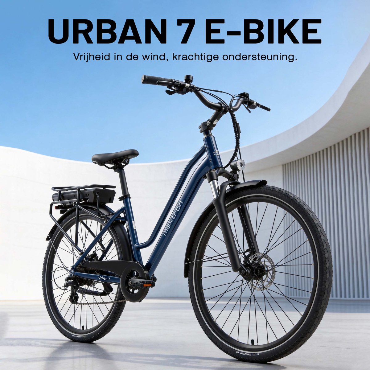 Maxtron Urban7 Elektrische Fiets – 700C×50C Banden – 36V 12.8Ah Accu – Actieradius tot 70 km - Mechanische Schijfremmen – Stadsfiets – Max. Belastbaar 120 kg – Blauw thumbnail 6