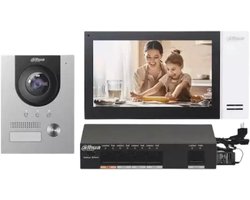 Dahua KTP01L(F) complete IP video deurbel intercom kit met VTO2201F-P-IP en VTH2421FW-P inclusief PoE switch en inbouwbehuizing