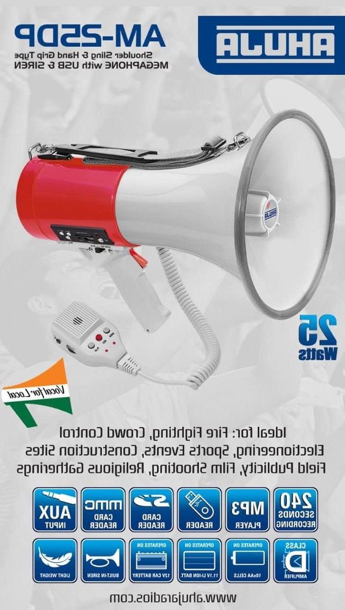 Megaphone 25 Watt - Luidspreker - Omroep - Ingebouwde Sirene - 40 cm - Rood Wit