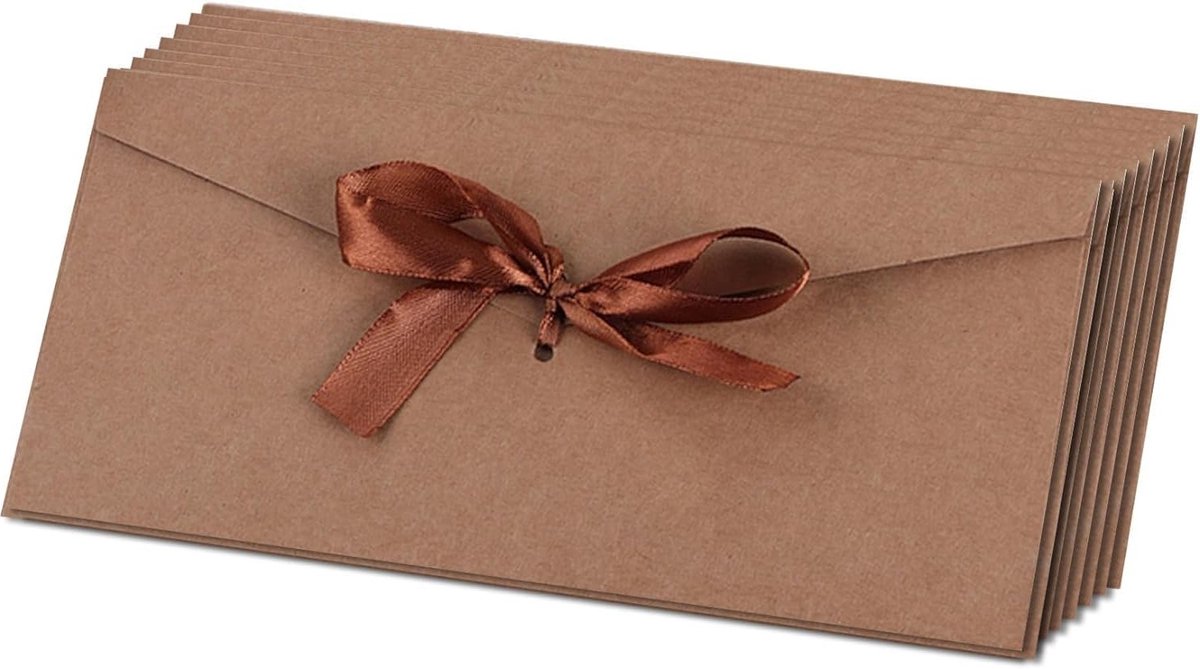 Prachtige Retro Kraft Papier Enveloppen met Strik, 10 Stuks, 20 x 11 cm voor Bruiloften, Uitnodigingen en Feestdagen