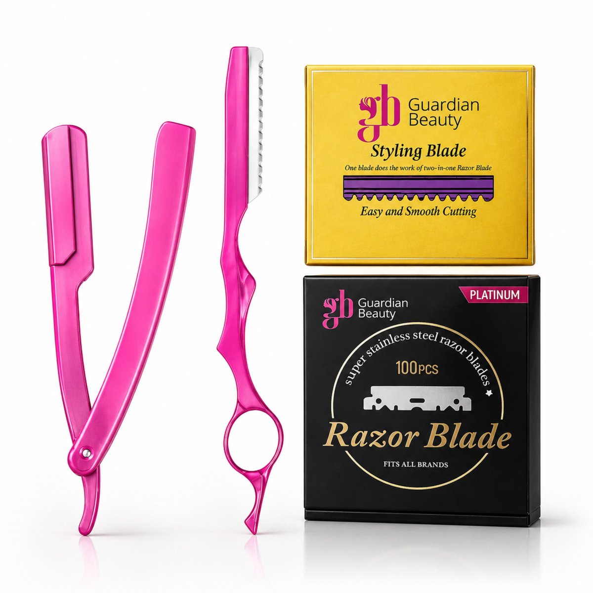 Guardian Beauty Scheermes Set - Voor Kappers en Barbers - Feather Styling Scheermes + 10 Mesjes Navullingen - Neck Scheermes Houder + 100 Mesjes Navullingen