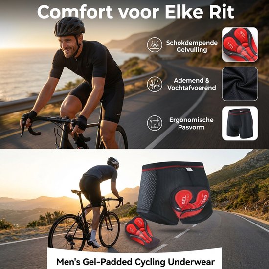 Mountainbike Onderbroek Heren - Fiets Sportonderbroek met Zeem & Verdikt siliconenkussentje - 5D Gel Pad Shockproof - Shockproof MTB Sportbroek - Ademend Mesh - Rood en zwart S — afbeelding 4