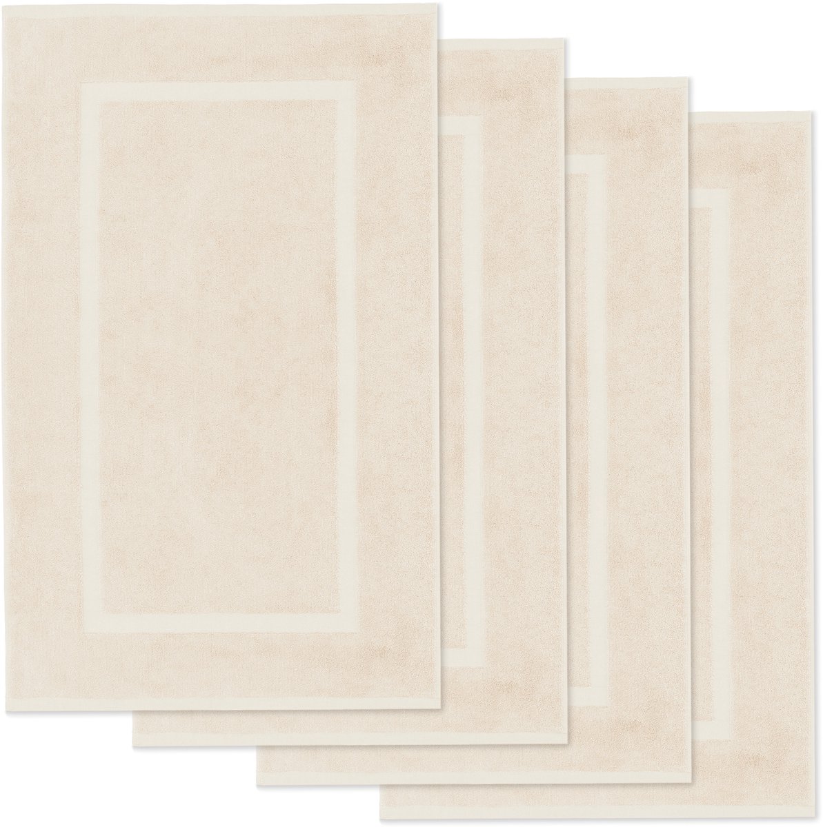 Lavea® Set van 4 Badmatten 50x80 cm Zacht en Absorberend – 100% Katoen, Wasbare Badkamermatten – Ideaal als Douche- of Badmat - Crème