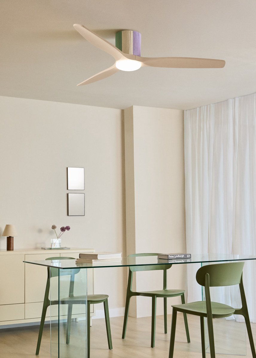 CREATE - Stille plafondventilator 100% hout 40W (Ø132cm) - Met licht LED - Afstandsbediening - 6 snelheden - Programmeerbaar - WIND CALM CUSTOM WOVEN