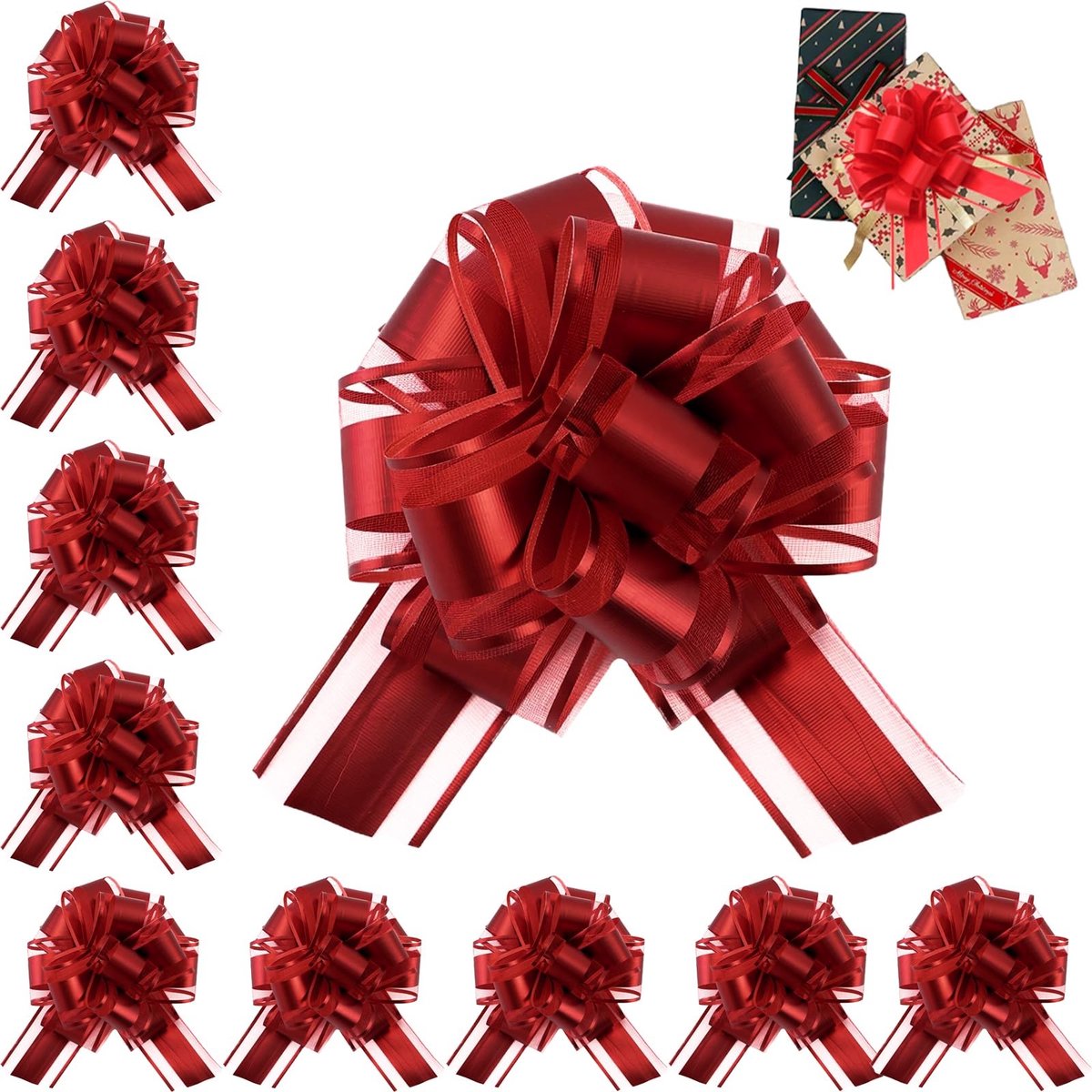 LIVIA HOME- Strikken Set van 10 - Decoratieve Strikken - Geschenkstrikken - Bruiloft/Verjaardag - Hoogwaardige Kunststof/Organza - Eenvoudige Montage - Geschenkstrik