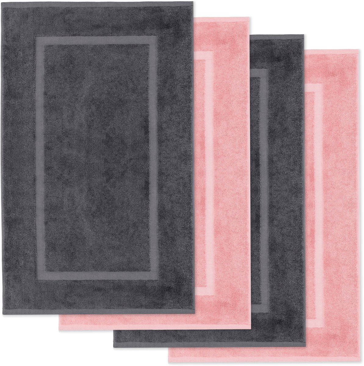 Lavea® Set van 4 Badmatten 50x80 cm Zacht en Absorberend – 100% Katoen, Wasbare Badkamermatten – Ideaal als Douche- of Badmat - Antraciet en Pastelroze
