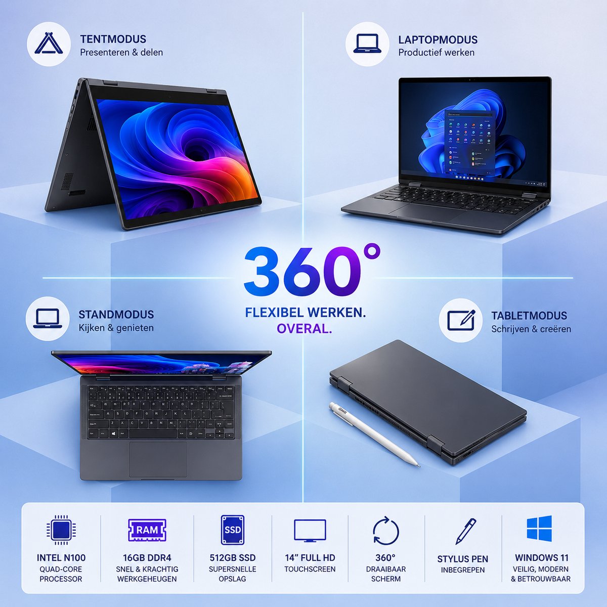 GMR YOGA 360° 14 inch Touchscreen | N100 | 16GB | 512GB SSD thumbnail 6