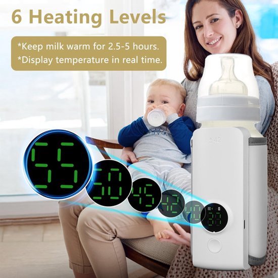 Draagbare Flessenwarmer 5000ml - Draadloze Flessenwarmer voor Onderweg - Oplaadbare Flessenwarmer met LED-display en Temperatuurregeling - Ideaal voor op Reis en Nachtvoeding - Wit — afbeelding 3