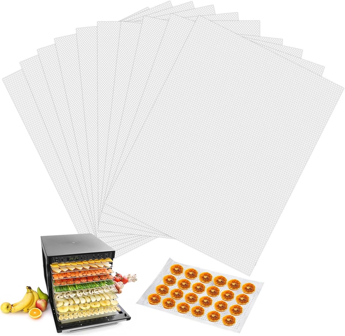 Dailygoods- Droogfolie 10-delig - Herbruikbaar - Siliconen - Anti-aanbak - 35 x 30 cm - Dehydratorbladeren voor droogautomaat - Dehydratorbladen