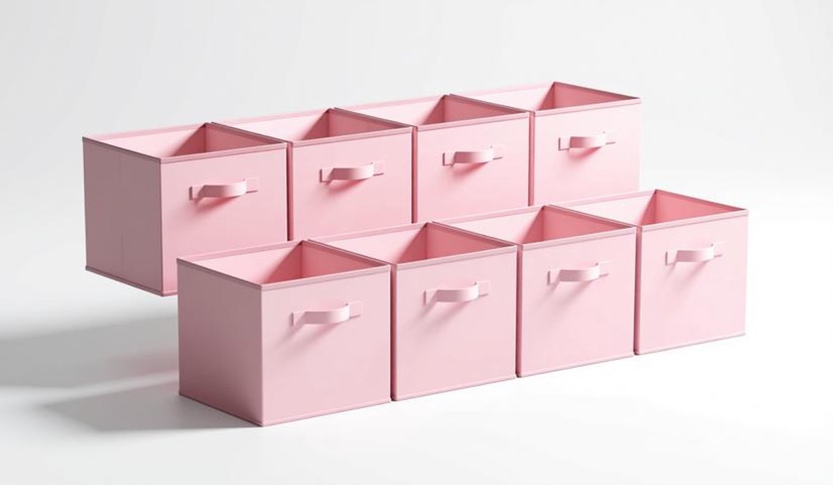 ElleMooi Opbergkubusdozen 8 stuks - Stoffen opbergkubussen 27 x 27 x 28 cm - Vierkante opbergmanden voor planken, kledingkast & speelgoed - Inklapbaar met handgrepen - Roze