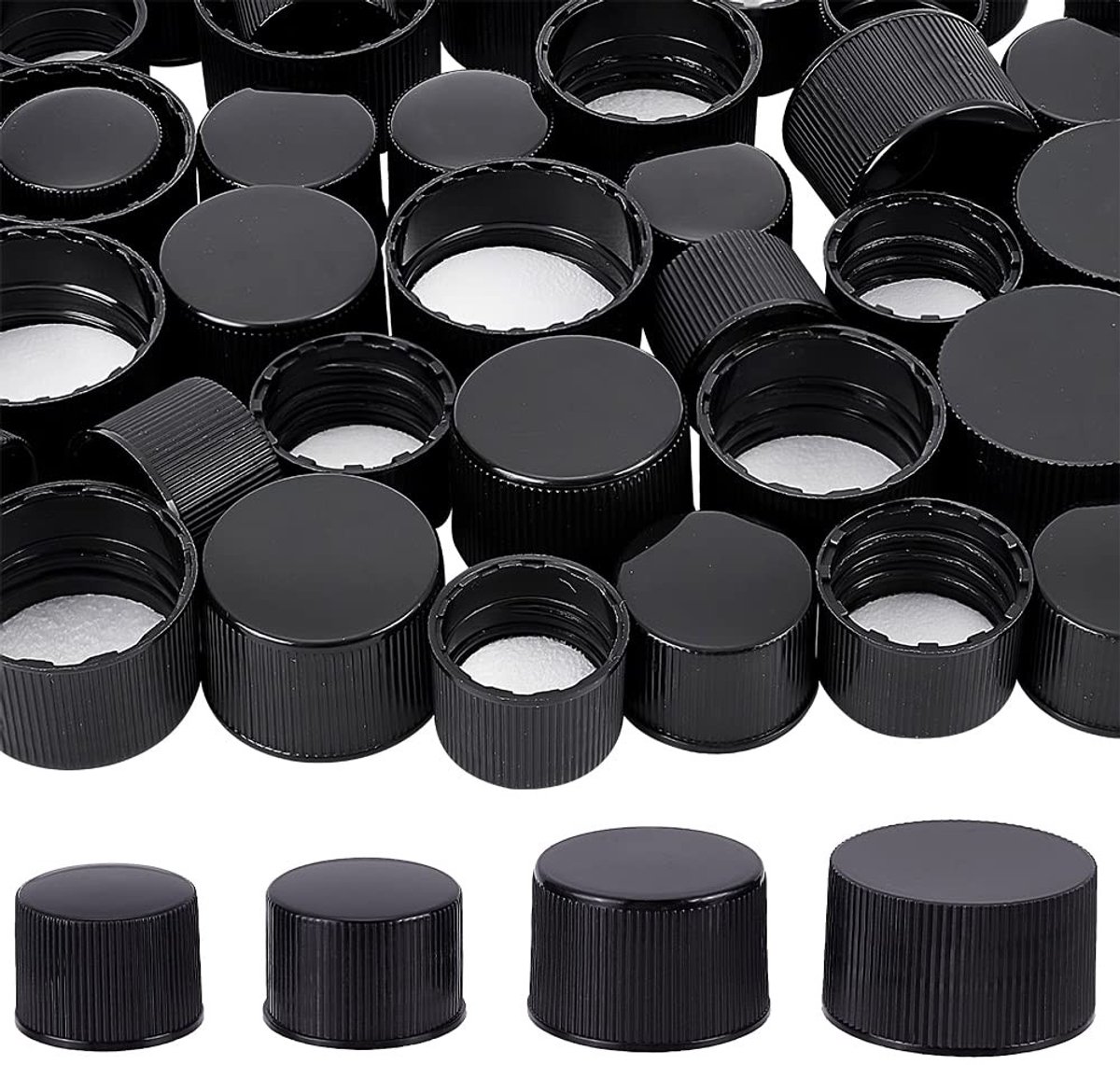 Dailygoods- Schroefdoppen 56 Stuks - Plastic - Met Schuimvoering - 4 Maten - Binnendiameter 18/24/28 mm - Platte Ronde Doppen - Flesdoppen