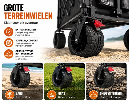 ITRONIQ Bolderkar Opvouwbaar 200L - Bolderkar Met Grote Wielen - Transportkar Inklapbaar - Handkar Voor Strand, Camping & Tuin van Merkloos — afbeelding 3