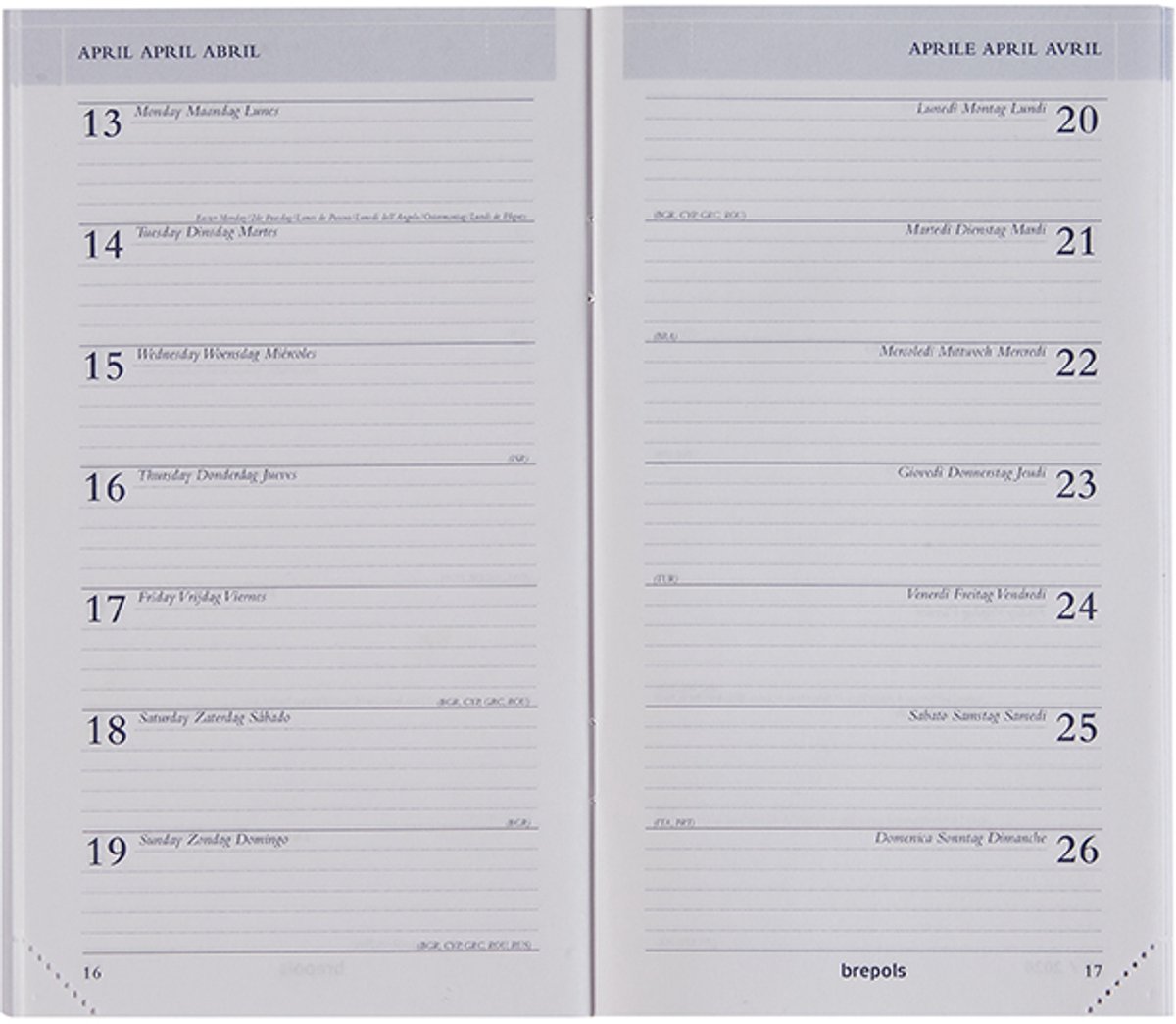 Brepols agendavulling 2027 - BREPLAN [0.774] - VULLING - Zakagenda - 1 week op 1 pagina - Weekoverzicht - Navulling - 9.05 x 16 cm