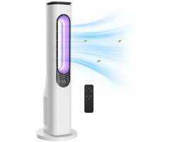 Torenventilator Zonder Bladen voor Slaapkamer – 35 dB Stil – 50° Oscillatie – 3 Snelheden – 3 Modi – LED-Verlichting – Scherm – 15 Uur Timer – Met Afstandsbediening – Wit