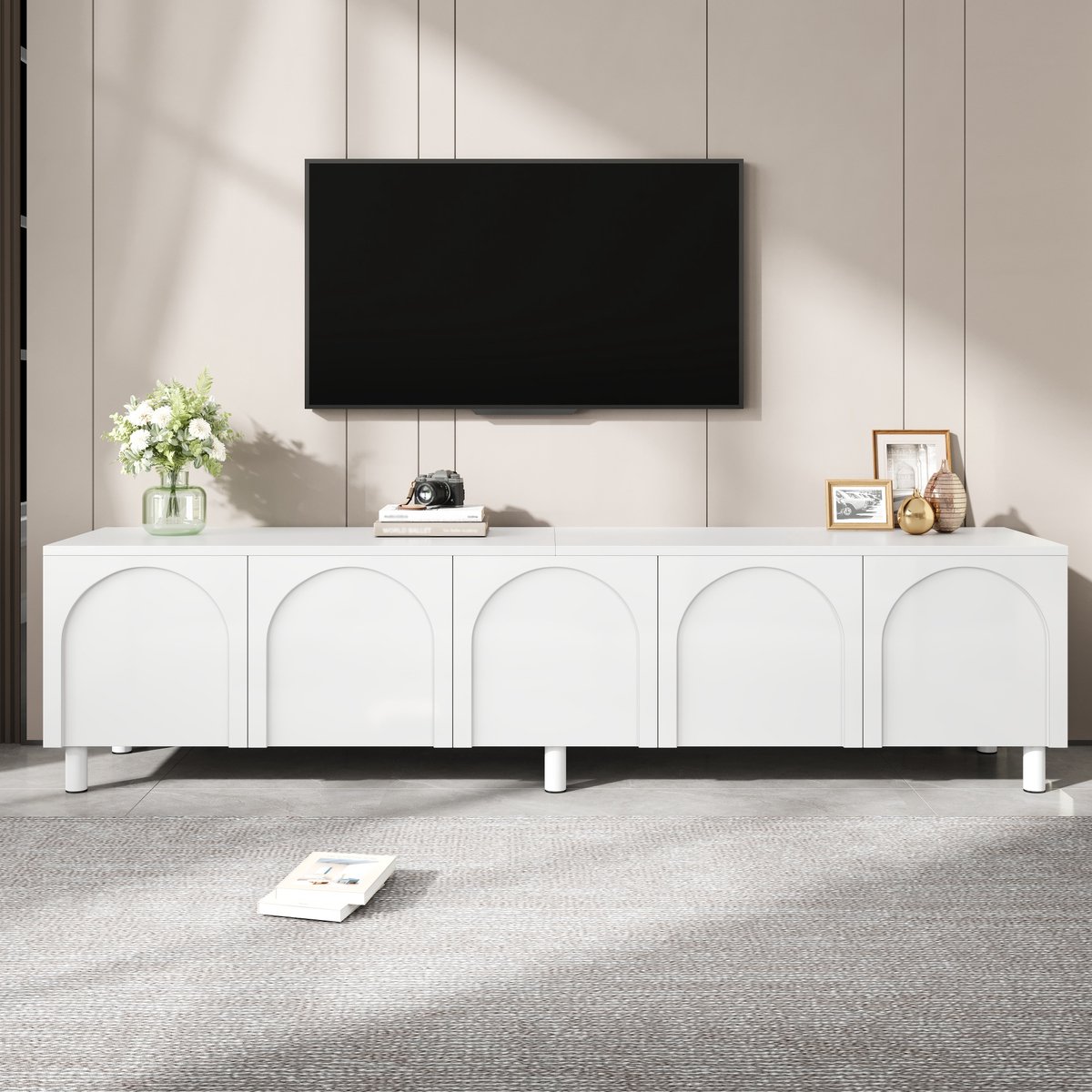 PHOEBE CAT TV-meubel - Lage kast met 5 deuren - Metalen poten - Spaanplaat - Wit