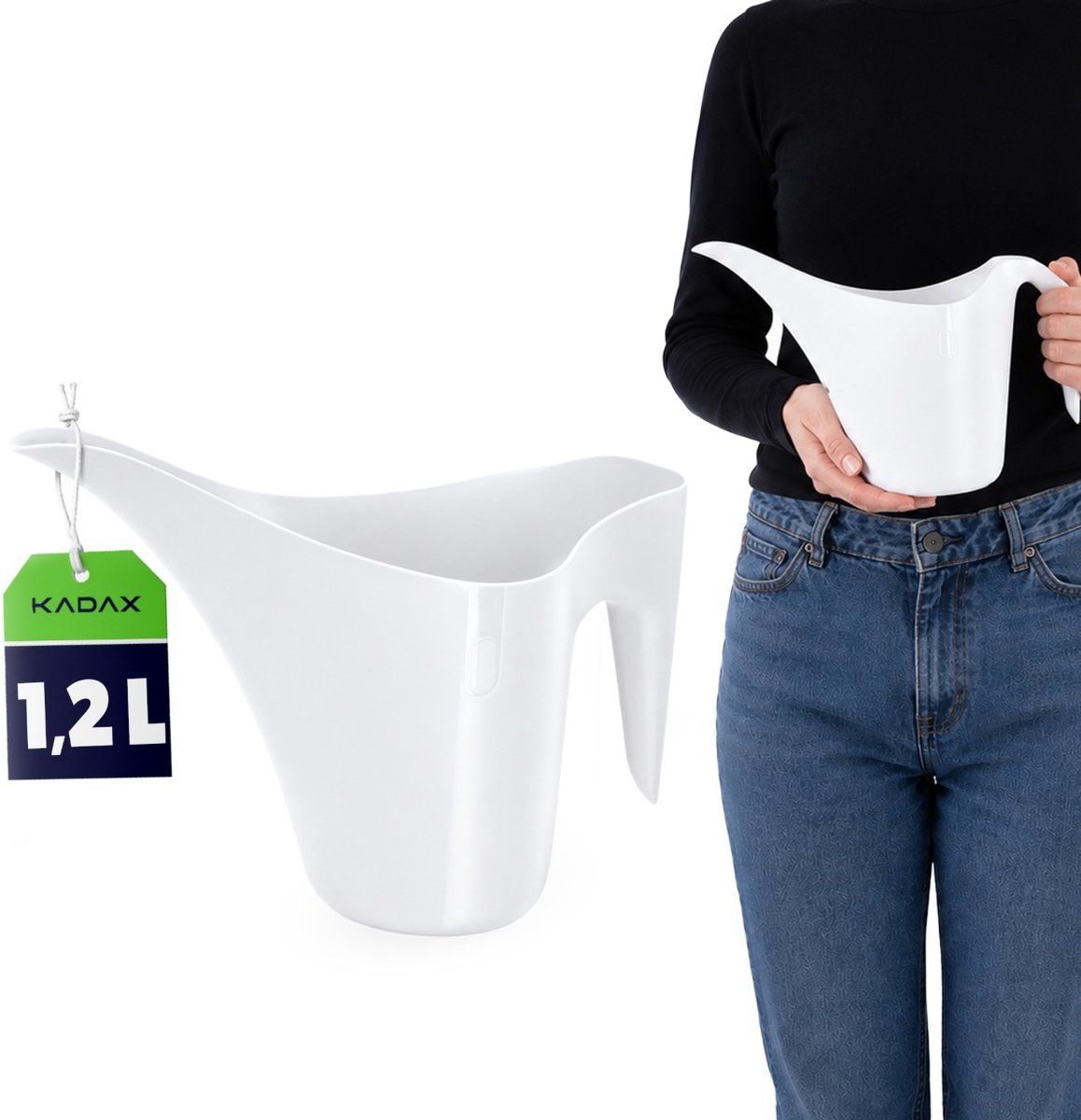 KADAX Gieter, 1,2 l bloemgieter, langhals gieter van kunststof, kan voor kamerplanten, gieter, tuingieter, bloembewateringsketel (wit)