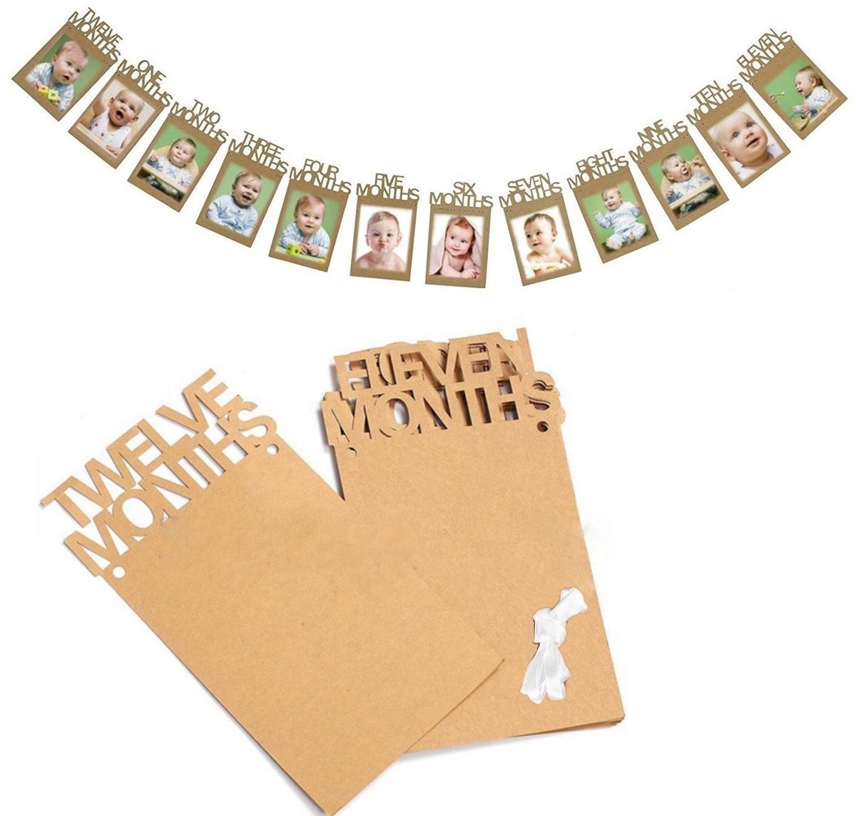 Dailygoods- Fotolijstje 12 Maanden Baby Eerste Jaar - Fotolijstjes 23 x 13,3 cm - Banner Decoratie - Koord 230 cm - Eenvoudig in Gebruik - Veiligheidswaarschuwing - Fotobanner