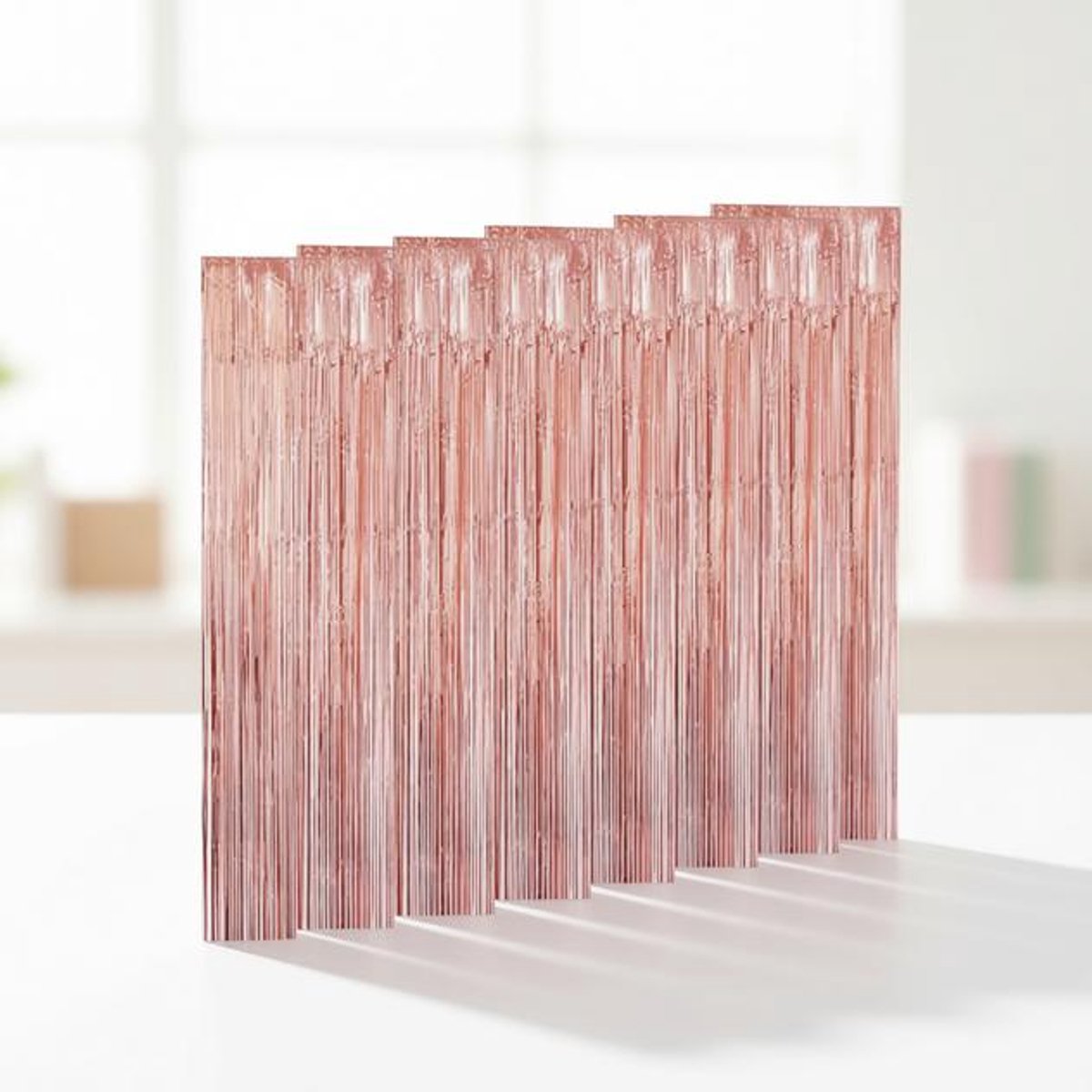 ElleMooi 6 stuks Lametta Metalen Gordijnen Rosegold Zilver - Folie Gordijn Achtergrond Ringgordijnen voor Verjaardag, Bruiloft, Feestdecoratie - Roze Goud 1x2 m