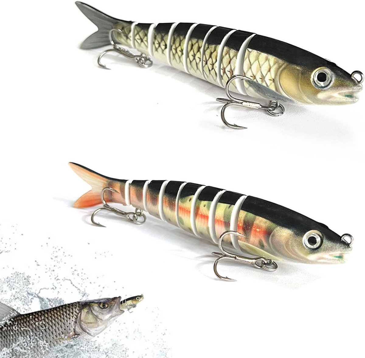 Lifelike Swimbait Set van 2 voor Baars en Forel, Meerdere Segmenten, Geschikt voor Zoet- en Zoutwater Visserij