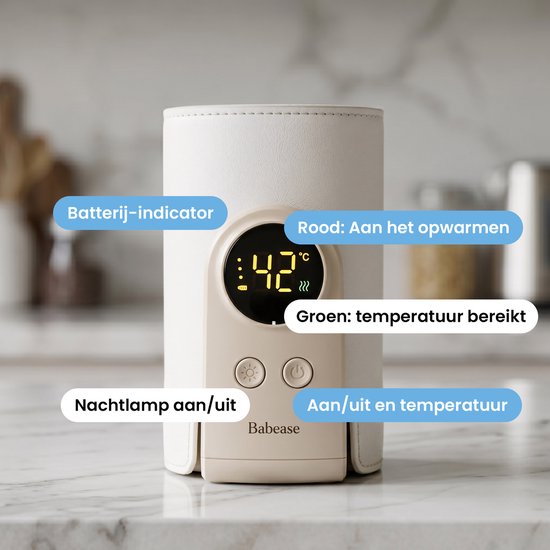 Babease - automatische flessenverwarmer - op accu - past op elke fles - 6 temperatuurniveaus — afbeelding 2