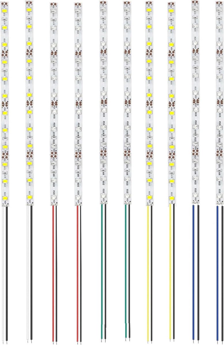 Pack van 10 pre-wired SMD LED strips 200 mm, modelbouw verlichting 2835, 12-18 V, diverse kleuren