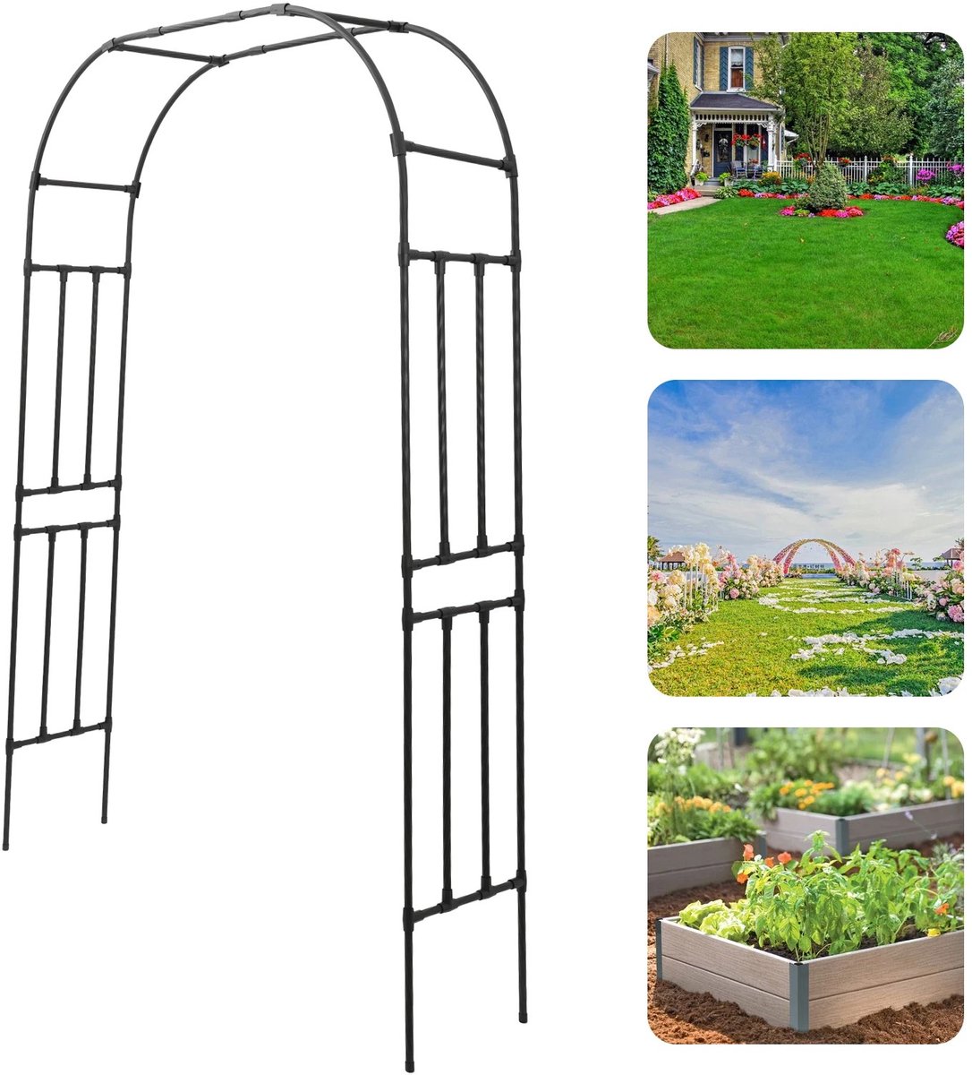 Dailygoods 240x210/150/180x40cm, Tuinafscheiding, Tuinpoort, Metalen rozenboog, Steun voor