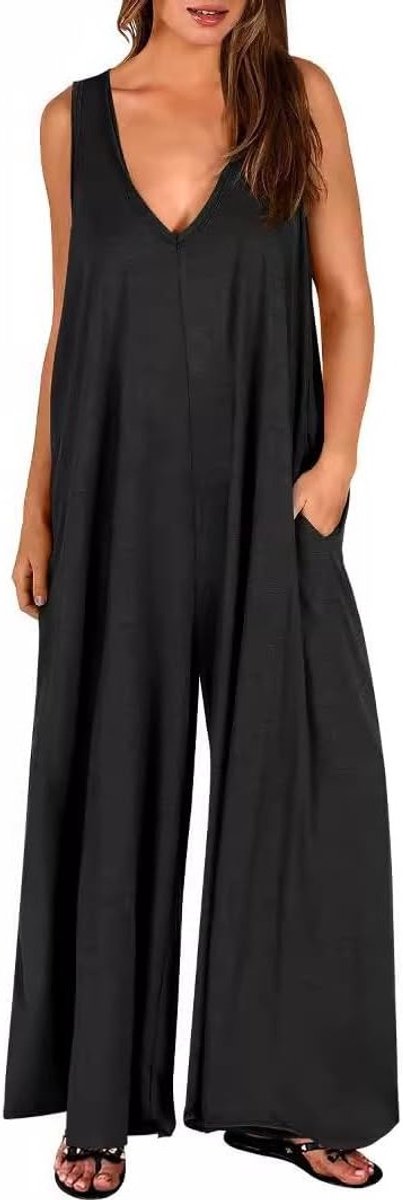Zomer jumpsuit voor dames, mouwloos en baggy ontwerp, comfortabele overall met zakken en losse pijpen