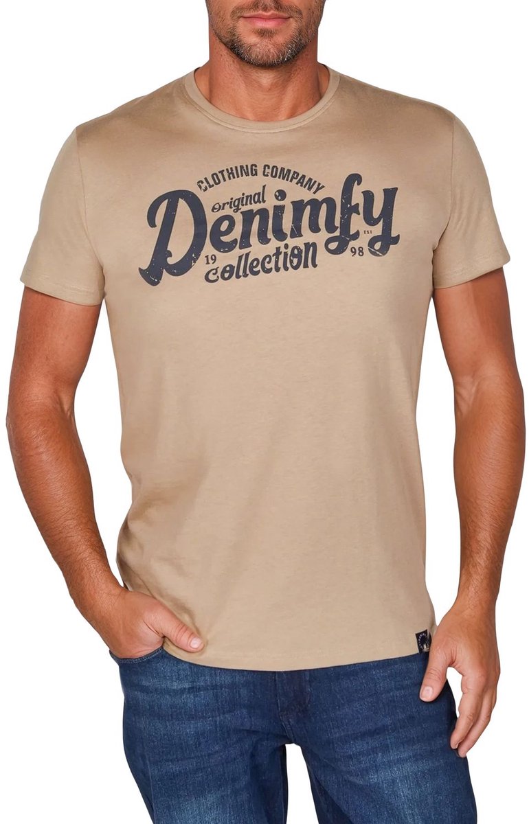 DENIMFY Heren T-Shirt DFNuri regular fit Beige M Ronde Hals Volwassenen